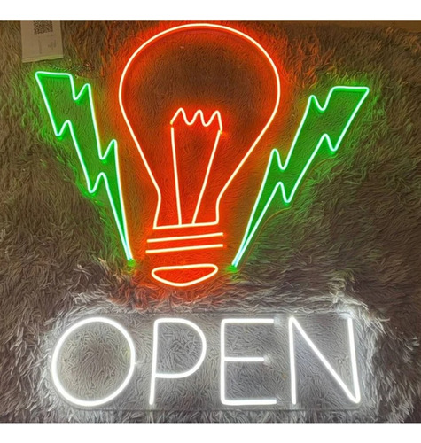 Letrero Led Neon Open Abierto Ampolleta Alto 60cm Luminoso