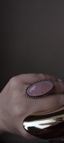 Anillo Hindú De Piedra Cuarzo Rosa Xl Regulable