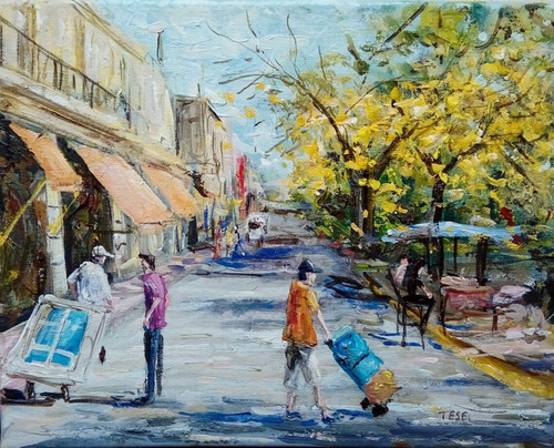 Cuadros Ciudad 30x40 Gente Plazas Urbano Pintado A Mano 63