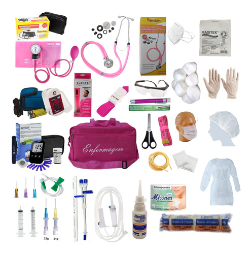 Kit Enfermagem Com 60 Itens Esteto E Esfigmo Completo Rosa