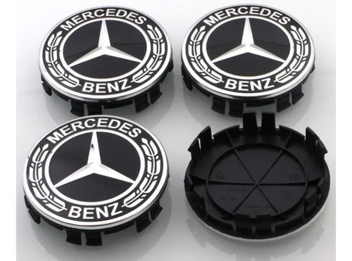 Kit De 4 Tapones Para Rin Mercedes Benz 75mm Clásicos Negros