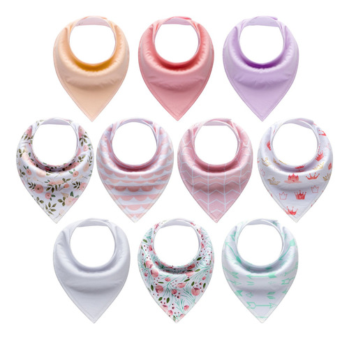 Paquete De 10 Baberos Bandana Para Bebe Para Ninas Con Broch