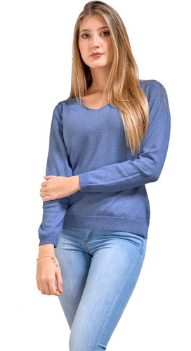Sweater Liviano Suave Mujer Escote En V Saco - Kierouno