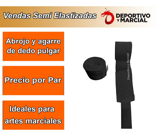 Imagen 3 de 7 de Par De Vendas Boxeo Pulgar Y Abrojo 2 Mts Artes Marciales