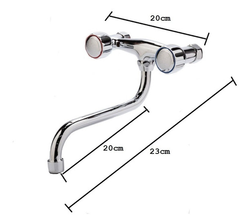 Imagen 2 de 4 de Griferia Cocina Mezcladora De Pared Lavadero 20cm Metal