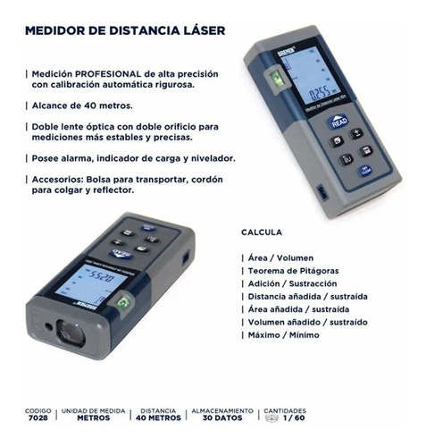 Imagen 4 de 7 de Medidor Laser Distancia Bremen 40 Metros Cinta Metrica 7028