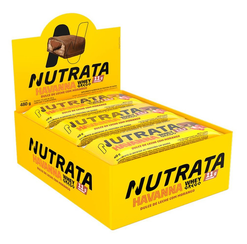 Barra Whey Grego Havanna Doce De Leite Morango Nutrata12x40g