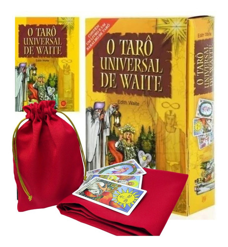 Livro E Tarô De Waite  + Toalha  +  Saquinho Da Sua Escolha