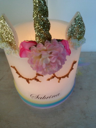 Fanal Unicornio Centro De Mesa Con Vela Led ,personalizado.