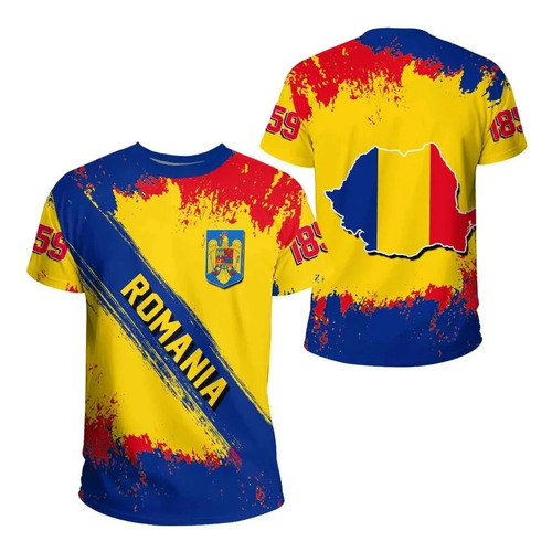 Camiseta De Manga Corta Con Estampado 3d De Fútbol Rumanía