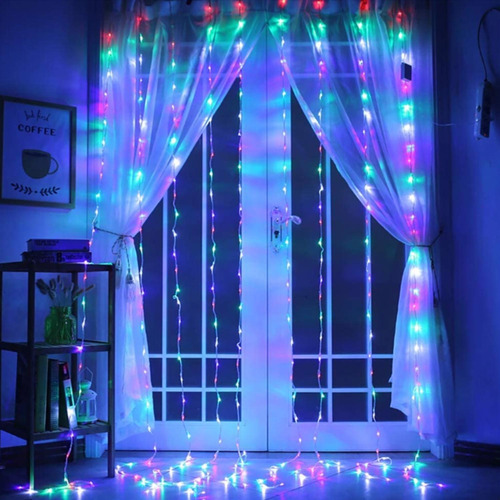 Imagen 4 de 10 de Cortina Led 3x3 Mts 300 Multicolor Boda Usb Navidad