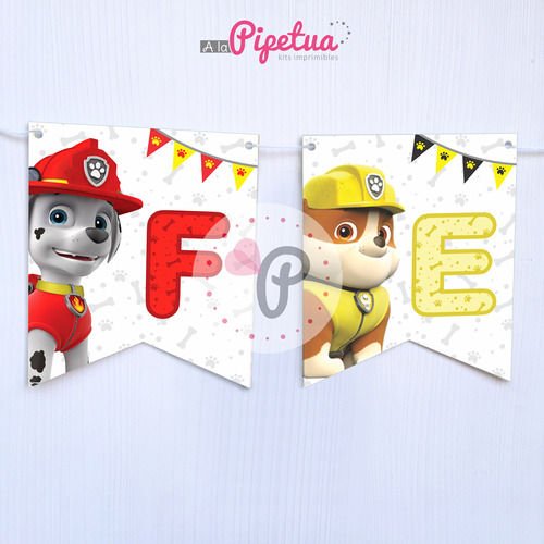 Banderín Feliz Cumple Paw Patrol Patrulla Canina Impreso