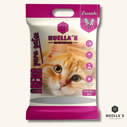 Arena Para Gatos Huellas 4kg (lavanda-cafe-manzana)