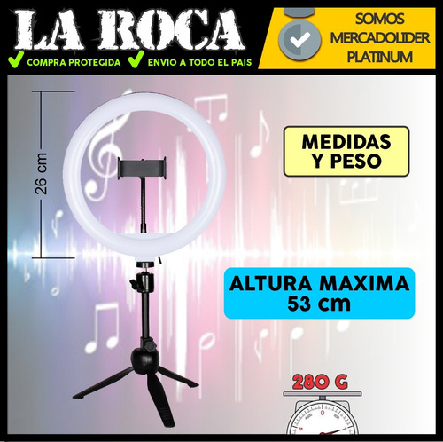 Imagen 7 de 10 de Aro Luz Led Soporte Celular 3 Tonos Anillo Streaming Cuotas