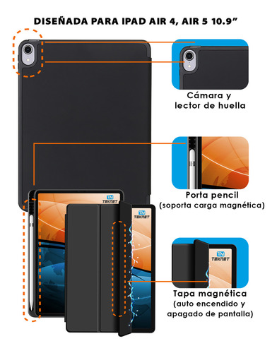 Funda Teknet Silicon Para iPad Air 11 2024 Air 5 Air 4 10.9 Color Negro