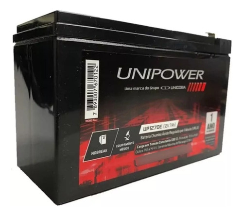 Bateria Selada 12v 7a Up1270e Nobreak Alarme 7ah Unipower *