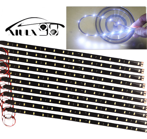 10pcs Blanco 30cm/15 Led Flexible Coche Moto Barco Luz Resis