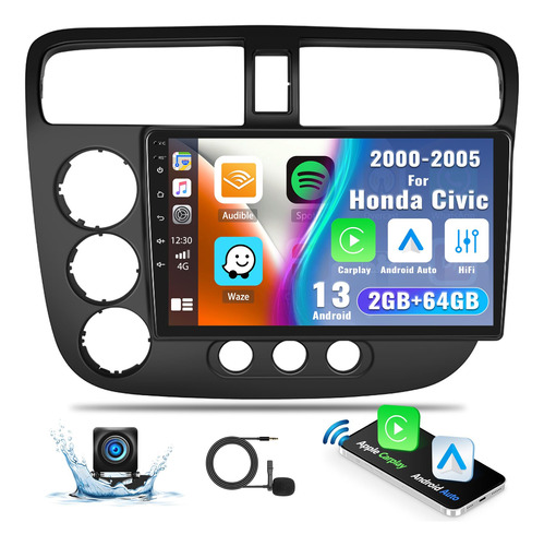 Radio Estéreo De Coche 2g+64g Android 13 Para Honda Civic 20