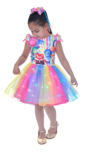 Vestido Divertida Mente 2 Saia Tutu Colorido Com Led