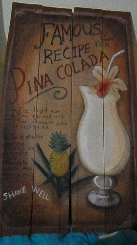 Cartel Vintage Madera Pintado A Mano Piña Colada