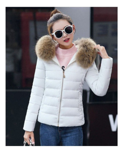 Chaqueta Fina Acolchada Con Gorro De Felpa Para Mujer
