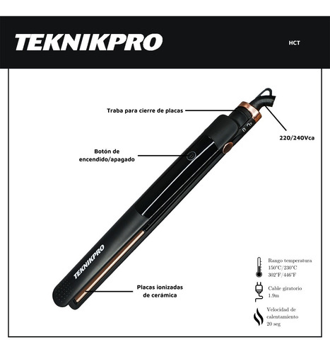 Imagen 7 de 10 de Planchita Teknikpro Hct Pelo Liso 230°c