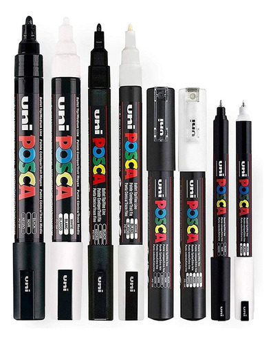 Posca Negro Y Blanco - Juego De 8 Boligrafos Finos A Mediano