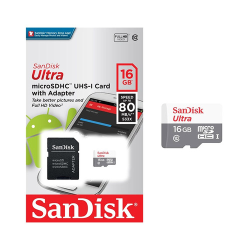 Cartão De Memória Micro Sd Sandisk Ultra 16gb 80mb/s