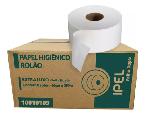 Kit 8 Papel Higienico Rolao Folha Dupla 100% Celulose 250m