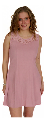 Vestido Mujer Rosa Corto Con Encaje Floral
