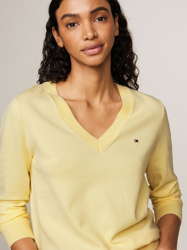 Sweater Solid Con Cuello En V Amarillo Tommy Hilfiger