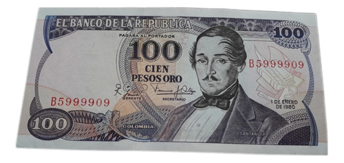Colombia 100 Pesos Oro 1980  Letra  B  En Excelente Estado 