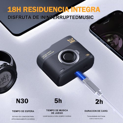 Onikuma T18 Auriculares inalámbricos para juegos con Bluetooth 5.3, cable de silicona y 3 tamaños de tapones para los oídos