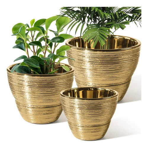 Maceteros Para Plantas Jofamy Paquete De 3 Maceteros Dorados