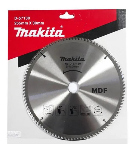Imagen 2 de 3 de Disco Hoja Sierra Mdf Makita D-57130 255mm 100dt Melamina