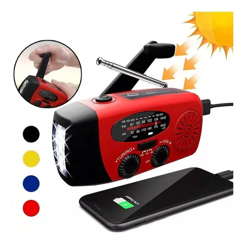 comprar Radio Am\u002Ffm Portátil Con Linterna\u002Fmanual De Carga Solar Color Rojo