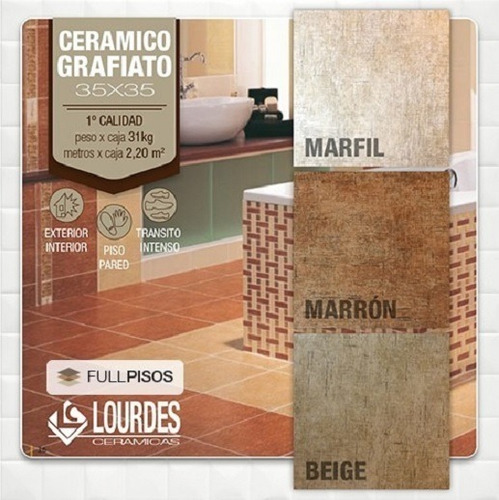 Cerámica Lourdes 35x35 Grafiatto Marfil 1° Calidad Por M2