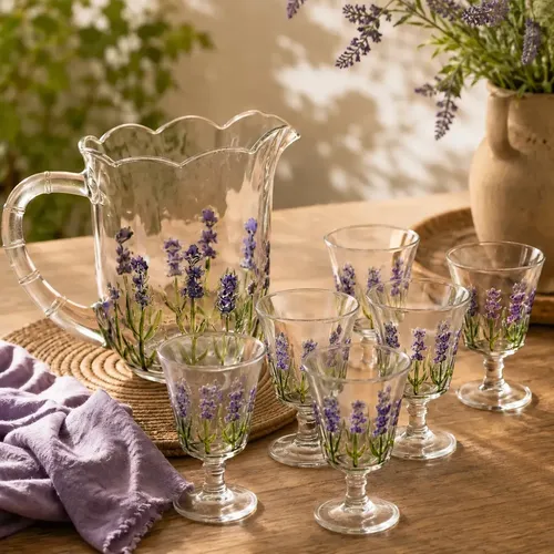 lavender様 Blending Cups and Bowls Kit Conjunto Jarra e 6 Taças Lavanda Hand Painting 1,3l/240ml Lyor