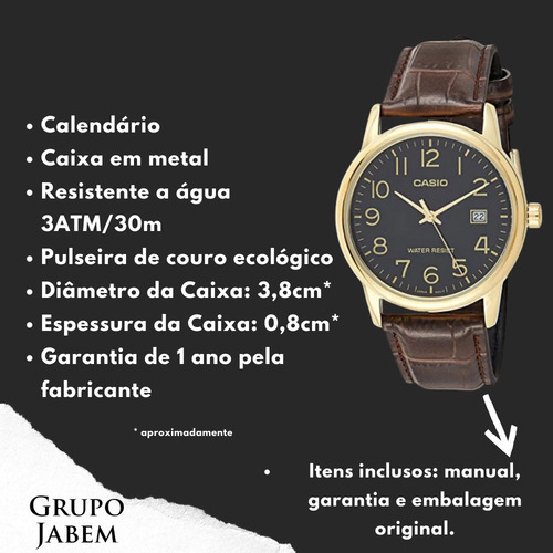 Relógio Masculino Dourado Casio Com Pulseira De Couro Marrom