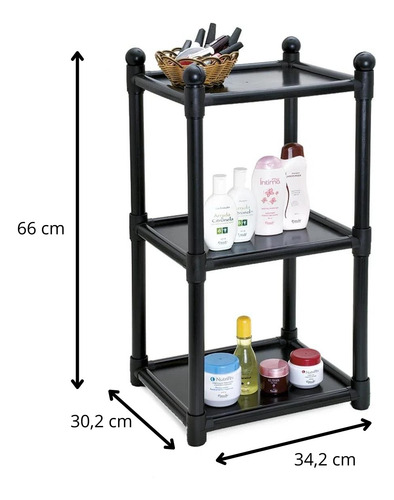 Estante 3 Prateleiras Modular Preta Cor Preto Multiuso Kit D