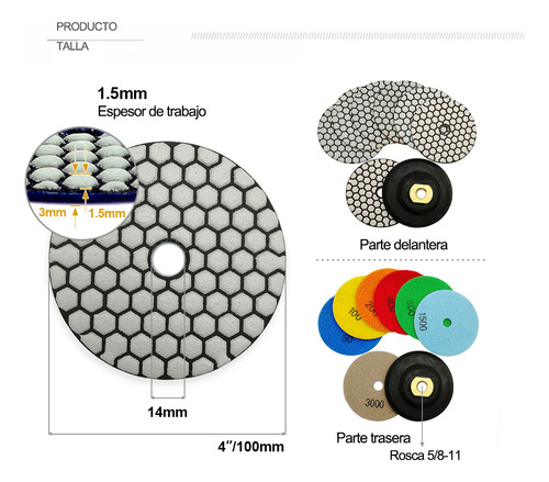 Almohadillas Pulir Diamantes Seco100mm Más Adaptador Granito