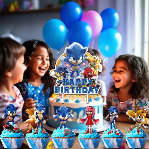 Sonic Cake Topper Feliz Cumpleaños 25 Pcs