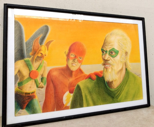 Green Arrow Flash & Hawkman Obra Original Enmarcada 51x35cm