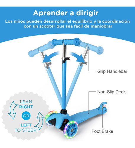 Scooter Plegable 3 Ruedas,scooter Infantil Seguro Con Luces Azul