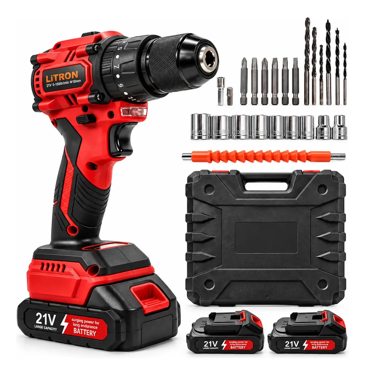 Furadeira Parafusadeira Impacto 21v 2 Baterias e Maleta Brushless