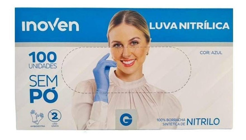 Luvas descartáveis antiderrapantes Inoven cor azul tamanho  G de nitrilo x 100 unidades 