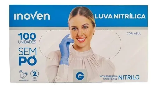 comprar Luvas descartáveis antiderrapantes Inoven cor azul tamanho G de nitrilo x 100 unidades