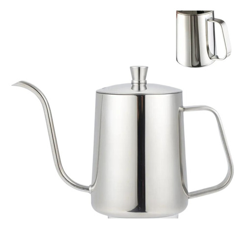 Bule Inox Bico Fino Longo Barista Café Chá 600ml Prata