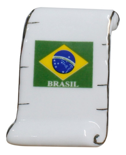 Pergaminho De Cerâmica Branco Bandeira Do Brasil 75g 8cm