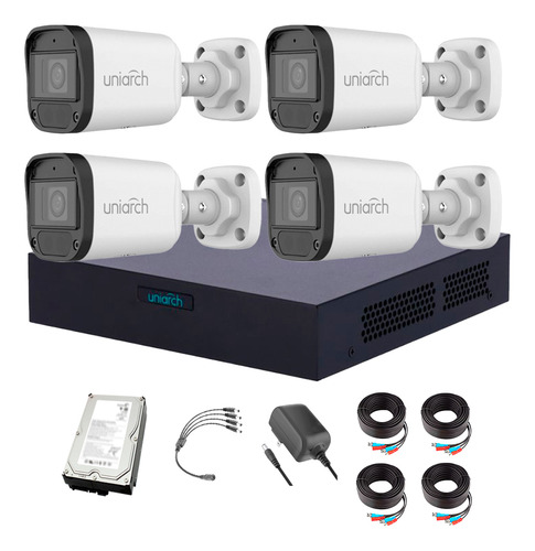 Uniarch Kit De Seguridad Kit-104f-plus-cc-2tb 4 Cámaras Análogas Alta Definición Bullet 1080p 2mp + Hdd 2 Tb Protección Exterior Ip67 Máxima Seguridad Fácil Instalación 104f Cctv 